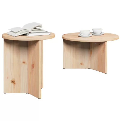  Kávasztal Szett 2 pcs Természetes 49 x 49 x 28 cm Tömör fenyőfa
