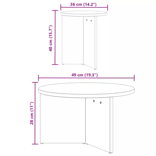  Kávasztal Szett 2 pcs Természetes 49 x 49 x 28 cm Tömör fenyőfa