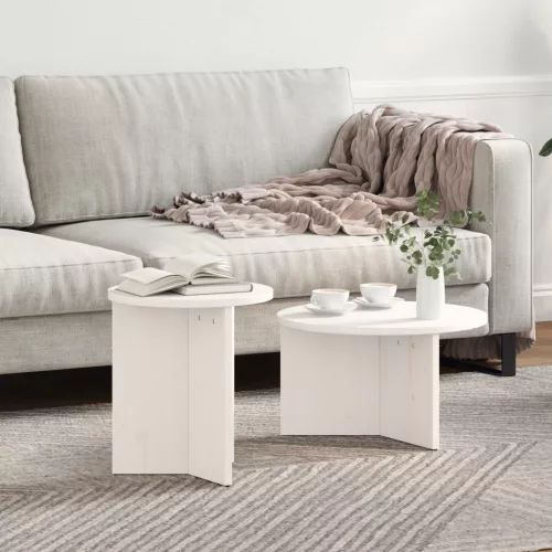  Kávasztal Szett 2 pcs Fehér 49 x 49 x 28 cm Tömör fenyőfa