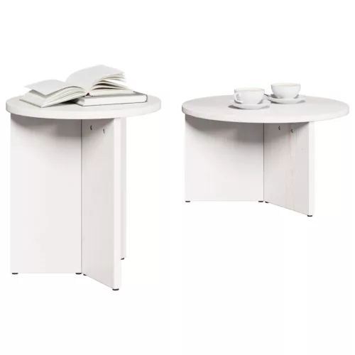  Kávasztal Szett 2 pcs Fehér 49 x 49 x 28 cm Tömör fenyőfa
