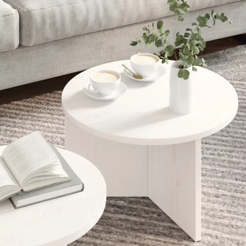  Kávasztal Szett 2 pcs Fehér 49 x 49 x 28 cm Tömör fenyőfa