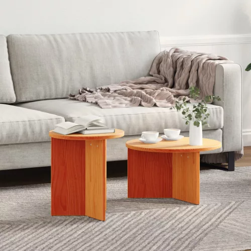  Kávasztal Szett 2 pcs Viaszbarna 49 x 49 x 28 cm Tömör fenyőfa