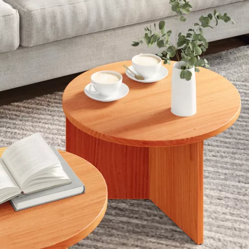  Kávasztal Szett 2 pcs Viaszbarna 49 x 49 x 28 cm Tömör fenyőfa