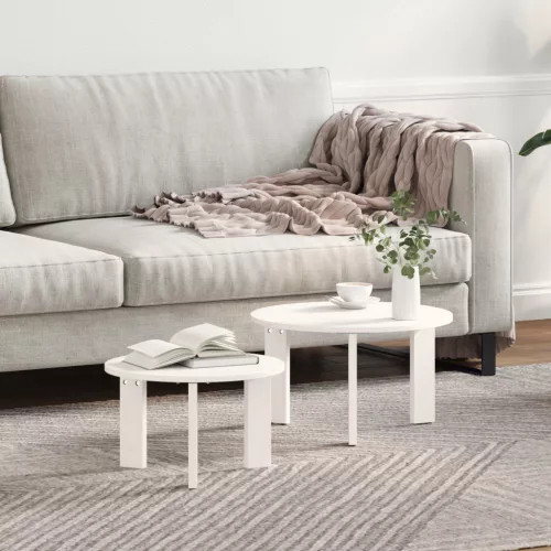  Kávasztal Szett 2 pcs Fehér 47.5 x 47.5 x 27 cm Tömör fenyőfa