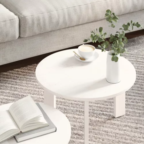  Kávasztal Szett 2 pcs Fehér 47.5 x 47.5 x 27 cm Tömör fenyőfa