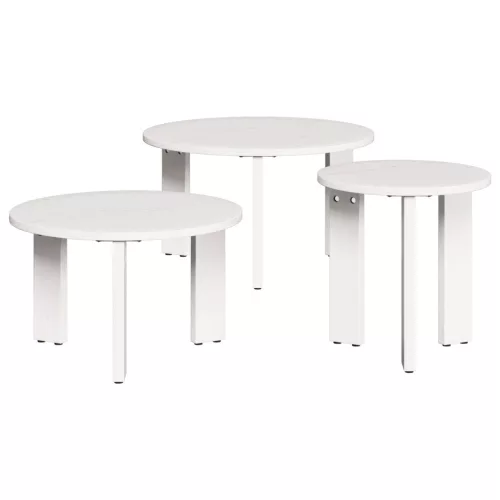  Kávasztal Szett 3 pcs Fehér 47.5 x 47.5 x 27 cm Tömör fenyőfa
