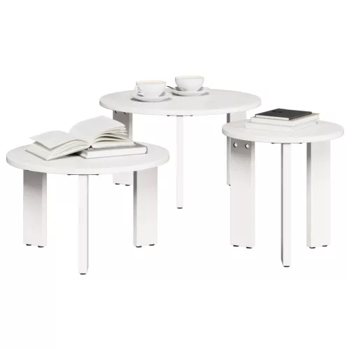  Kávasztal Szett 3 pcs Fehér 47.5 x 47.5 x 27 cm Tömör fenyőfa
