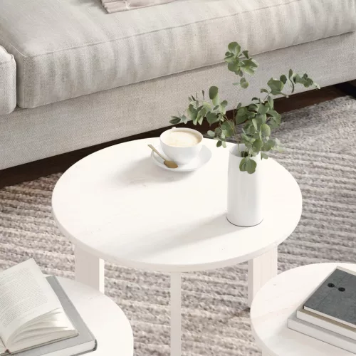 Kávasztal Szett 3 pcs Fehér 47.5 x 47.5 x 27 cm Tömör fenyőfa
