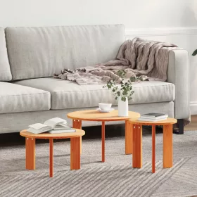  Kávasztal Szett 3 pcs Viaszbarna 47.5 x 47.5 x 27 cm