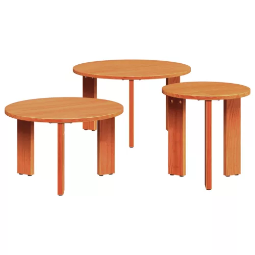  Kávasztal Szett 3 pcs Viaszbarna 47.5 x 47.5 x 27 cm
