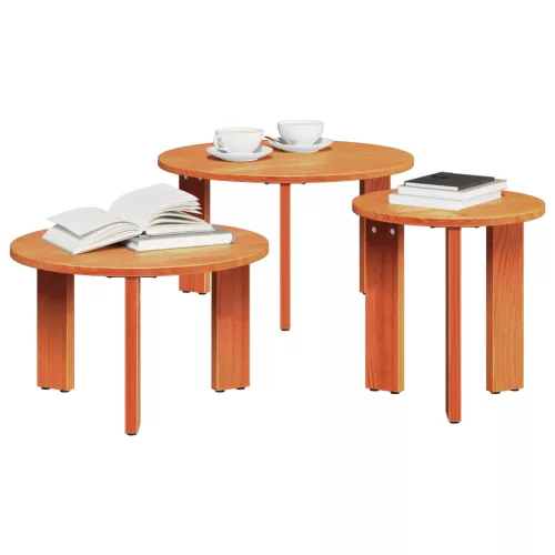  Kávasztal Szett 3 pcs Viaszbarna 47.5 x 47.5 x 27 cm