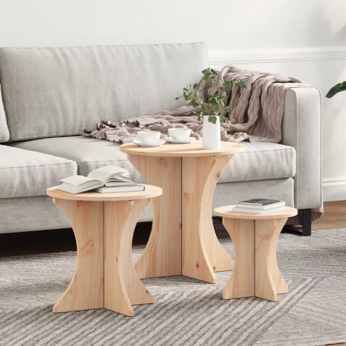 Dohányzóasztal 3 pcs Természetes 46 x 46 x 47 cm Tömör fenyőfa