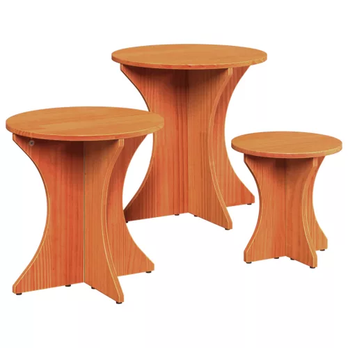  Kávasztal Szett 3 pcs Viaszbarna 46 x 46 x 47 cm Tömör fenyőfa