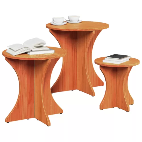  Kávasztal Szett 3 pcs Viaszbarna 46 x 46 x 47 cm Tömör fenyőfa