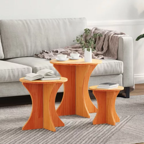  Kávasztal Szett 3 pcs Viaszbarna 46 x 46 x 47 cm Tömör fenyőfa