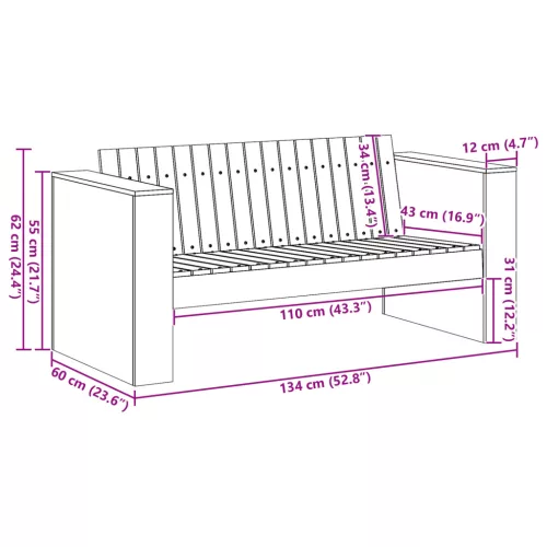  Kert Kanapé 2 Személyes 134x60x62 cm Kezelt Fenyőfa