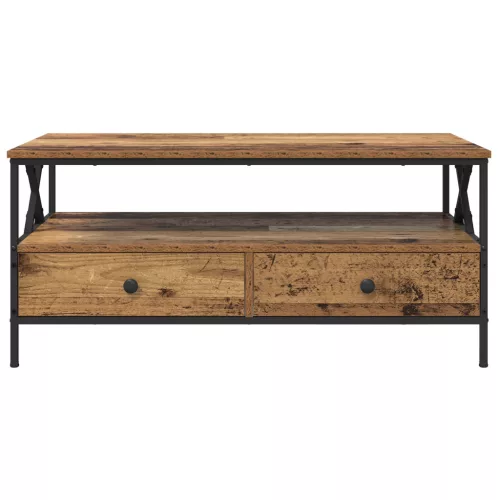  Dohányzóasztal fiókkal polcokkal tárolóval Régi fa 100 x 51 x 45 cm Faanyag