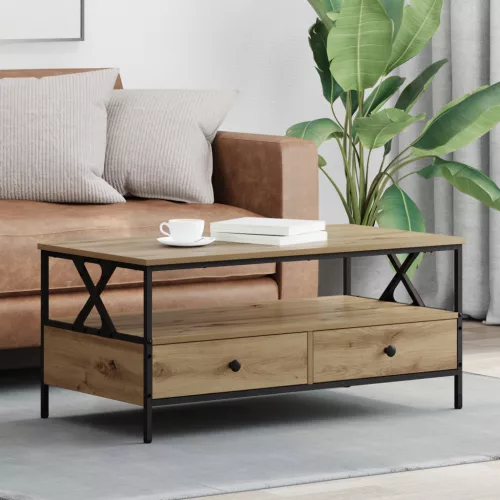  Dohányzóasztal fiókkal kézműves tölgy 100 x 51 x 45 cm Faanyag