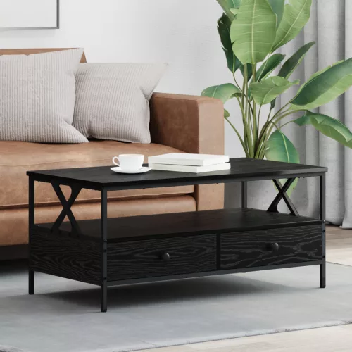  Dohányzóasztal fiókkal polcokkal tárolóval Musta tammi 100 x 51 x 45 cm Faanyag
