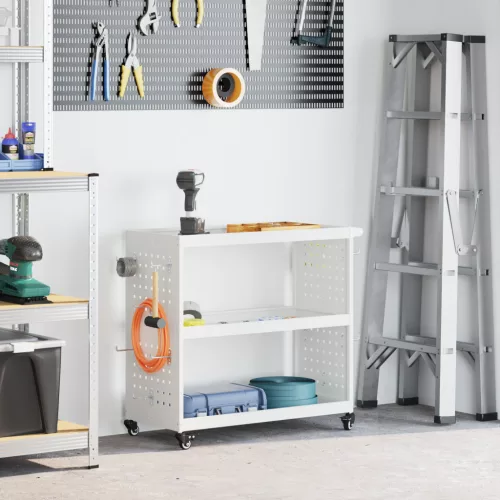  Eszköz Kocsi polcokkal kerékkel tárolóval Fehér 75 x 35 x 73 cm Porszórt Acél