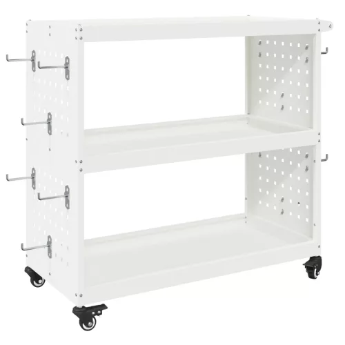 Eszköz Kocsi polcokkal kerékkel tárolóval Fehér 75 x 35 x 73 cm Porszórt Acél