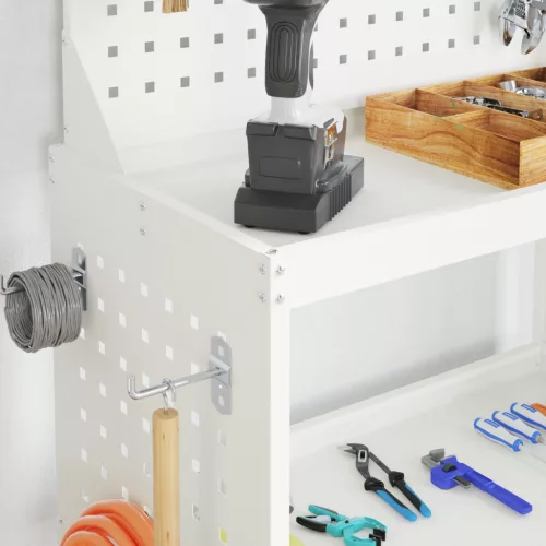  Eszköz Kocsi polcokkal kerékkel tárolóval Fehér 65 x 35 x 111 cm Fém