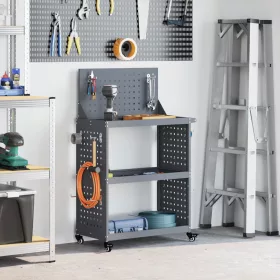    Eszköz Kocsi polcokkal kerékkel tárolóval Antracit 65 x 35 x 111 cm Porszórt Acél
