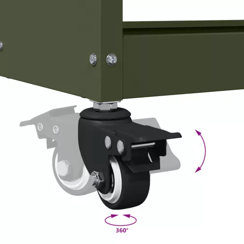  Eszköz Kocsi Oliva zöld 65 x 35 x 111 cm Porszórt Acél