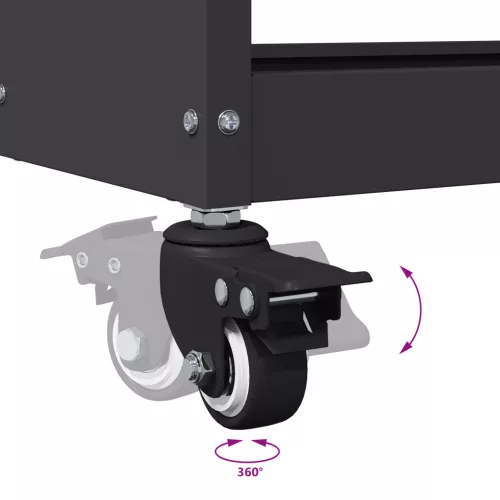  Eszköz Kocsi polcokkal kerékkel tárolóval Fekete 65 x 35 x 111 cm Porszórt Acél