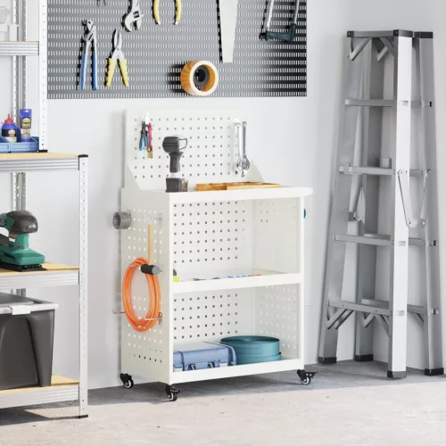  Eszköz Kocsi polcokkal kerékkel tárolóval Fehér 65 x 35 x 111 cm Fém