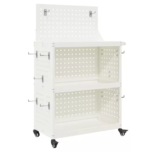  Eszköz Kocsi polcokkal kerékkel tárolóval Fehér 65 x 35 x 111 cm Fém