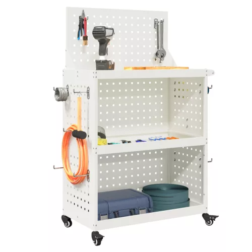  Eszköz Kocsi polcokkal kerékkel tárolóval Fehér 65 x 35 x 111 cm Fém