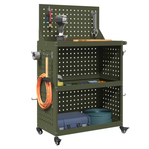  Eszköz Kocsi polcokkal kerékkel tárolóval Oliva zöld 65 x 35 x 111 cm Fém