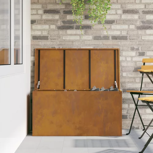  Kültéri Tároló Doboz Barna 100 x 50.5 x 50 cm időjárásálló acél