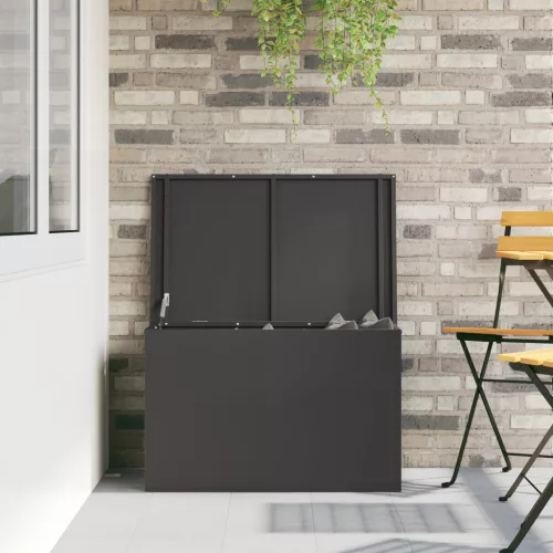  Kültéri Tároló Doboz tárolóval Fekete 80 x 50.5 x 50 cm