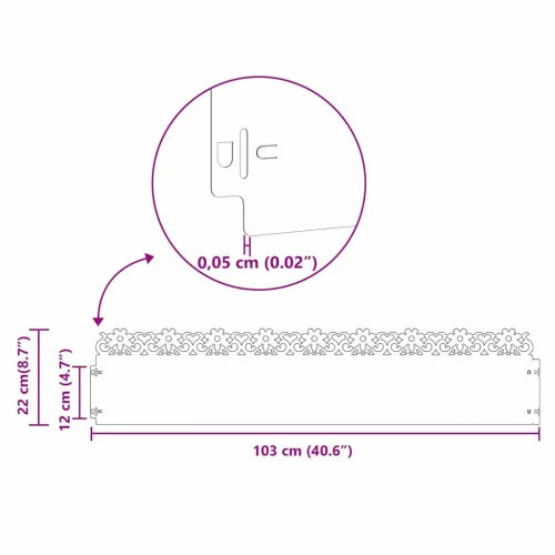  Gyepszegélyek 10 pcs Antracit 103 x 0,05 x 22 cm Acél