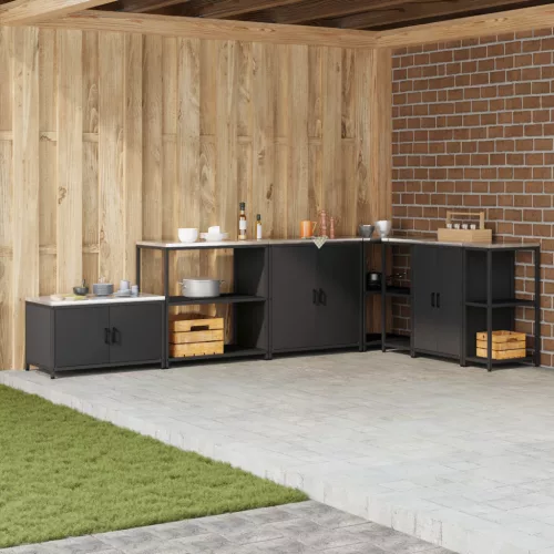  Konyhai tárolópolc polcokkal tárolóval Fekete 60 x 50 x 92 cm Acél