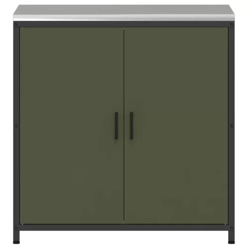  Konyhai tárolószekrény polcokkal tárolóval ajtóval Olívazöld 60 x 50 x 92 cm Acél