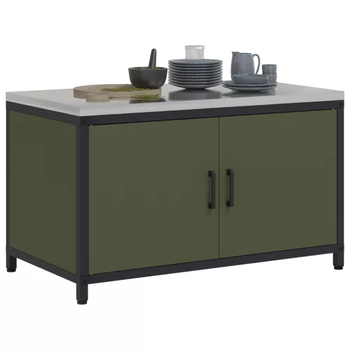  Konyhai tárolószekrény polcokkal tárolóval ajtóval Olívazöld 60 x 50 x 92 cm Acél