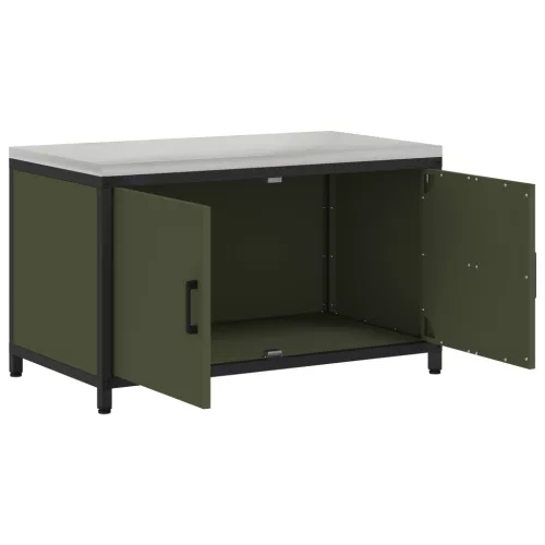  Konyhai tárolószekrény polcokkal tárolóval ajtóval Olívazöld 60 x 50 x 92 cm Acél