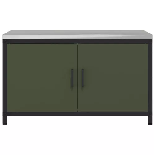  Konyhai tárolószekrény polcokkal tárolóval ajtóval Olívazöld 60 x 50 x 92 cm Acél