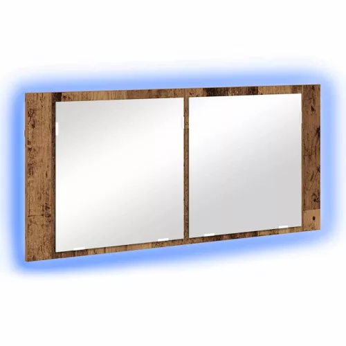  LED Tükörszekrény polcokkal Régi fa 100 x 12 x 45 cm Faanyag