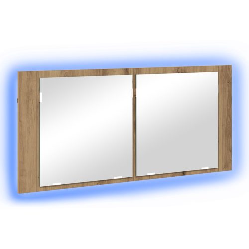  LED Tükörszekrény Kézműves Tölgyfa 100x12x45 cm Mérnöki Fa