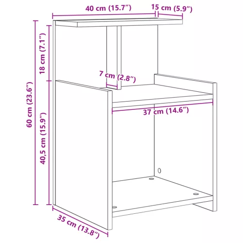  Éjjeli Asztal - Tölgy - 40 x 35 x 60 cm - Mérnöki Fa