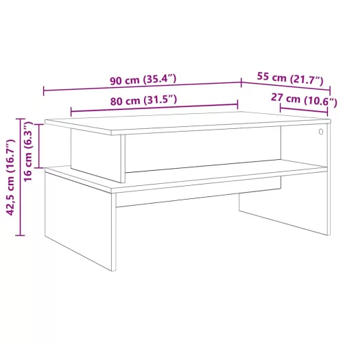  Dohányzóasztal polcokkal Egyéb tárolóval Musta tammi 90 x 55 x 42.5 cm Faanyag