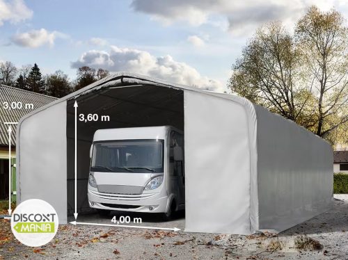 TP WIKINGER 8x36m 3m oldalmagas ponyvagarázs / sátorgarázs, PVC 850 ponyva - szürke