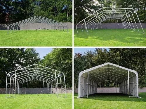 TP WIKINGER 8x24m 3m oldalmagas ponyvagarázs / sátorgarázs, PVC 850 ponyva - szürke