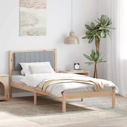  Ágykeret Kárpitozott Fejtámlával Világosszürke 90 x 200 cm