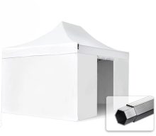   Professional összecsukható sátrak PROFESSIONAL 400g/m2 ponyvával, alumínium szerkezettel, 4 oldalfallal, ablak nélkül - 3x4,5m fehér
