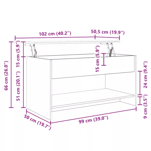  Dohányzóasztal kézműves tölgy 102 x 50 x 52.5 cm Faanyag
